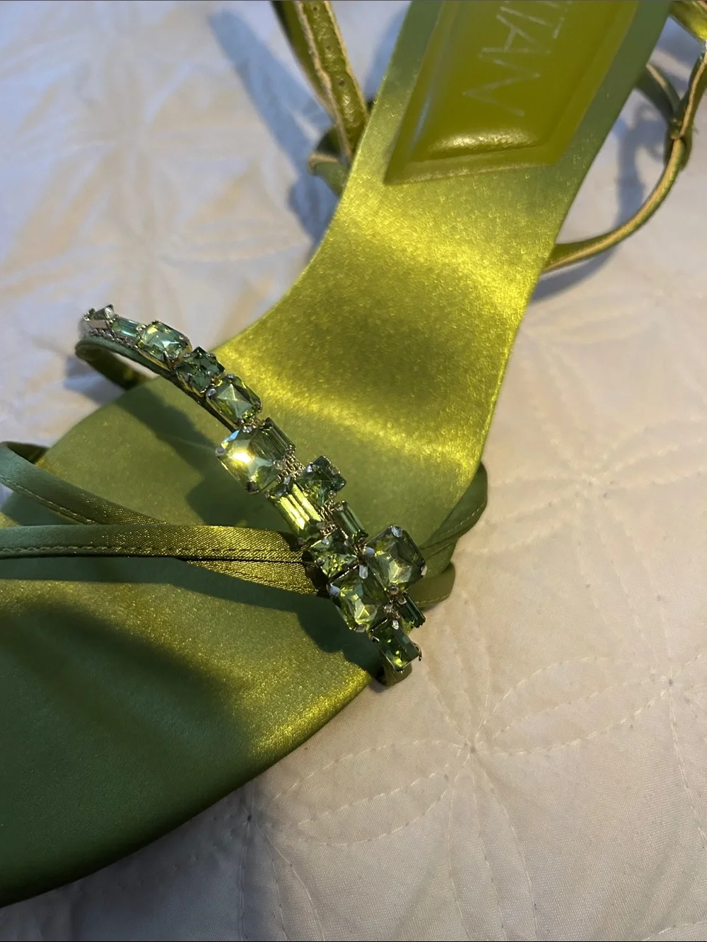 Delta Olive Green Jeweled Strap Pointed Toe Heels